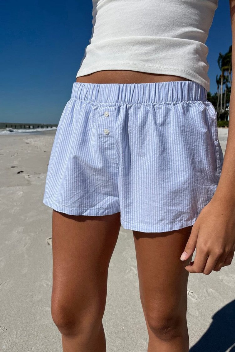 Short Brandy Melville Keira Rayé Boxer Bleu | XVQ-66880954